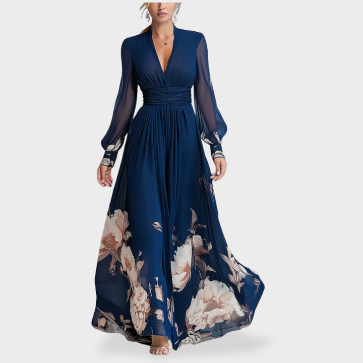 Lilly | V-neck Pleated Floral Maxi Dress