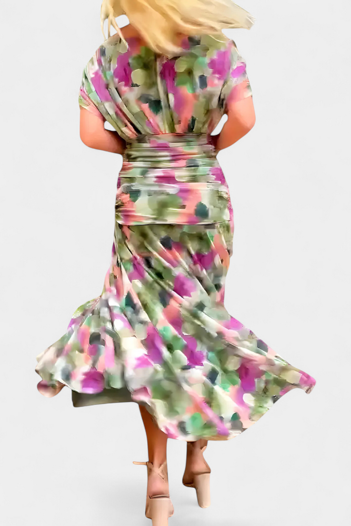 Elena - Long flowing floral chiffon dress