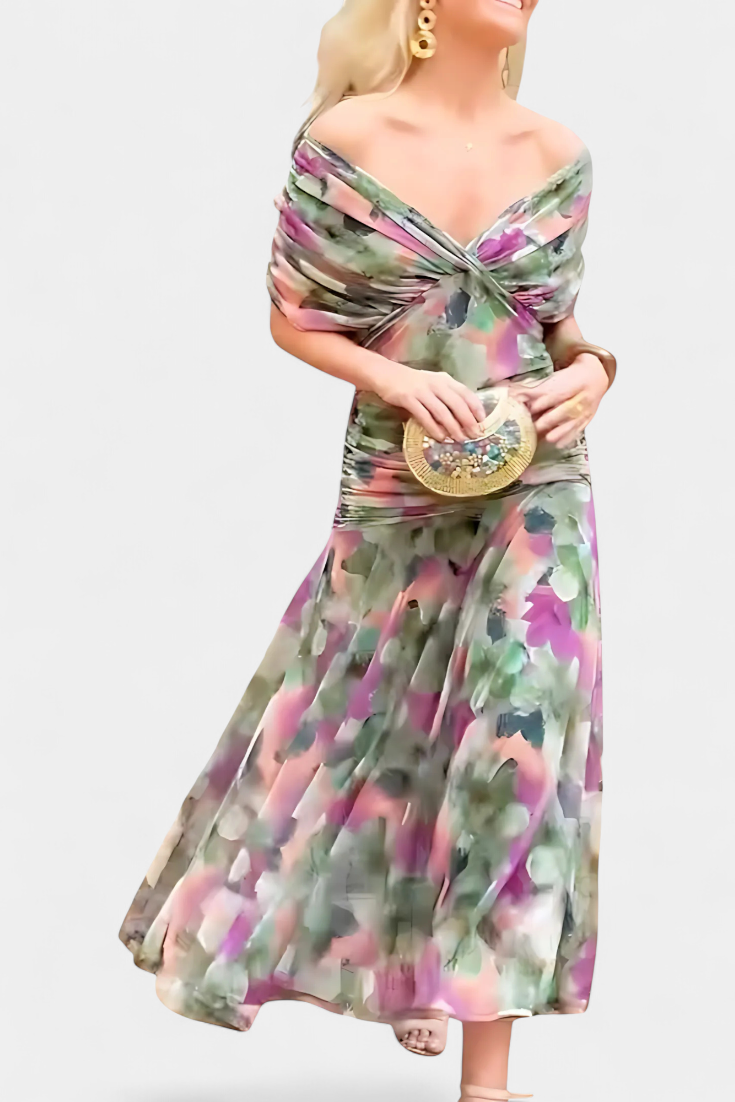 Elena - Long flowing floral chiffon dress