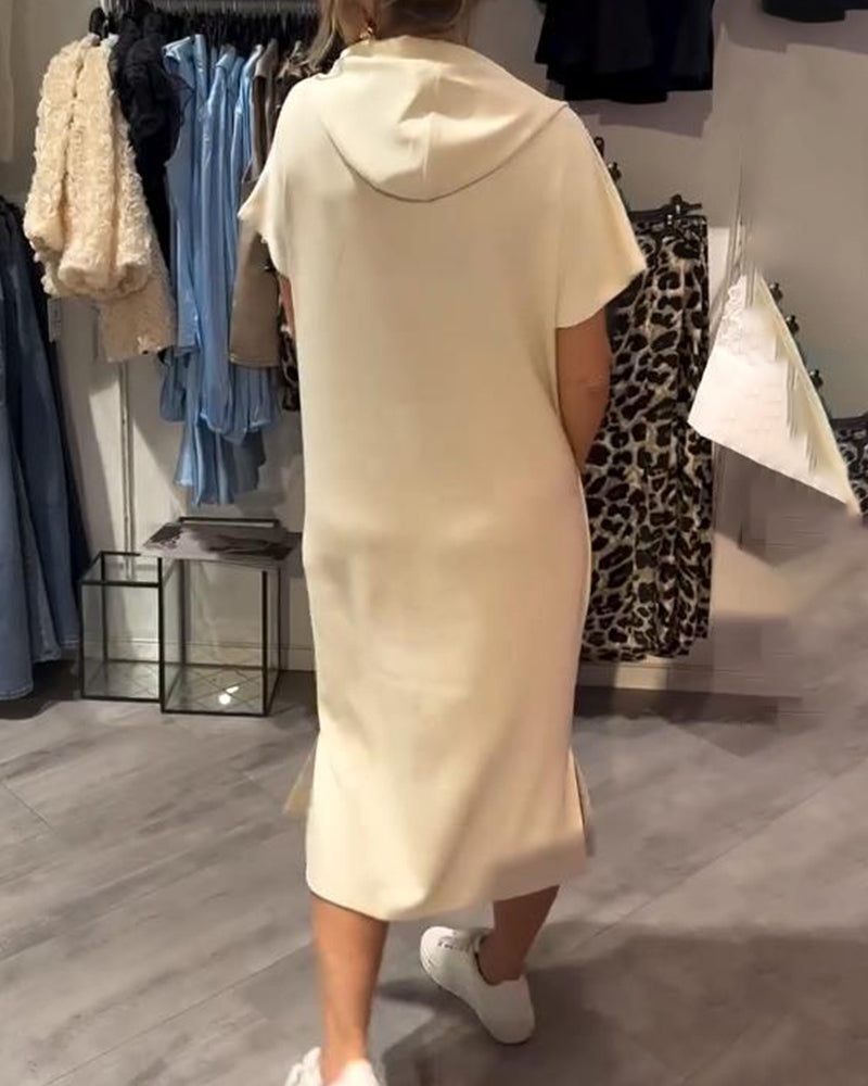 Parker - Casual Letter Print Hooded Pullover Dress
