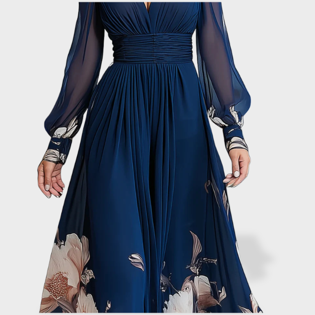 Lilly | V-neck Pleated Floral Maxi Dress