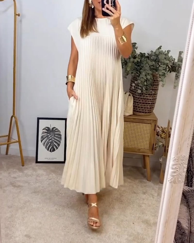 Sorrel - Elegant Spliced Pleated Maxi Dress
