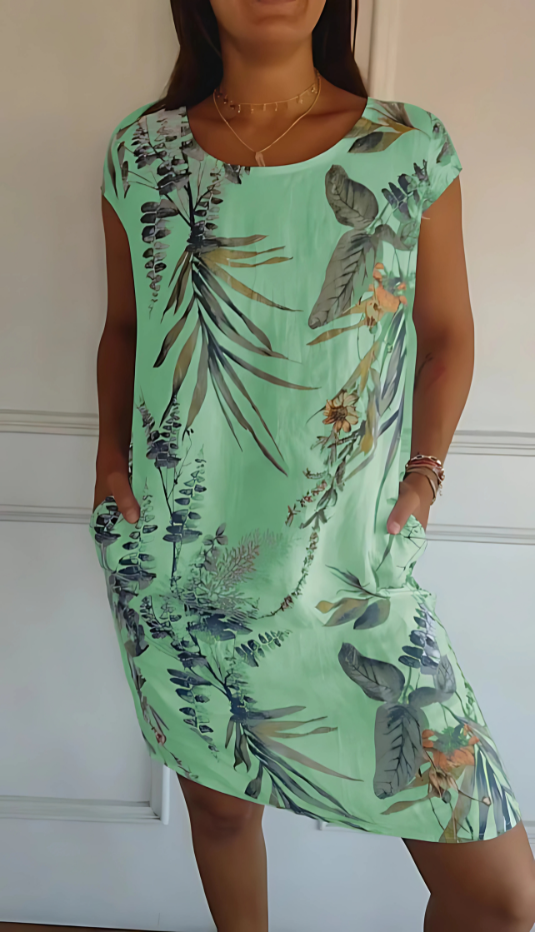 Iris - Casual Loose-Fit Knee-Length Printed Dress