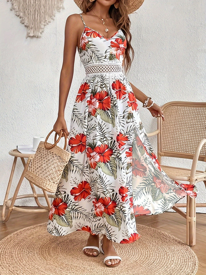 Maple - Floral V-Neck Suspender Maxi Dres