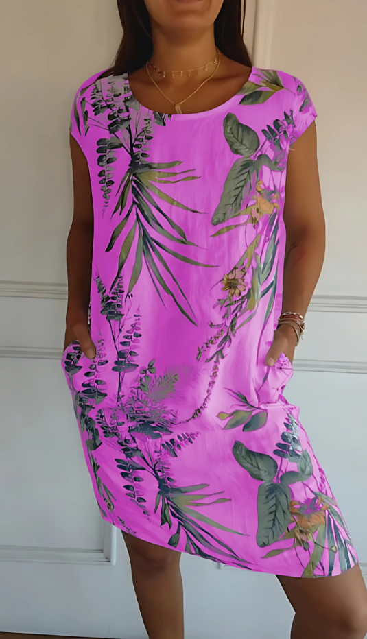 Iris - Casual Loose-Fit Knee-Length Printed Dress