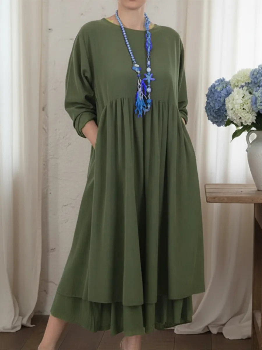Isabel - Loose Women’s Midi Dress with Double Hem