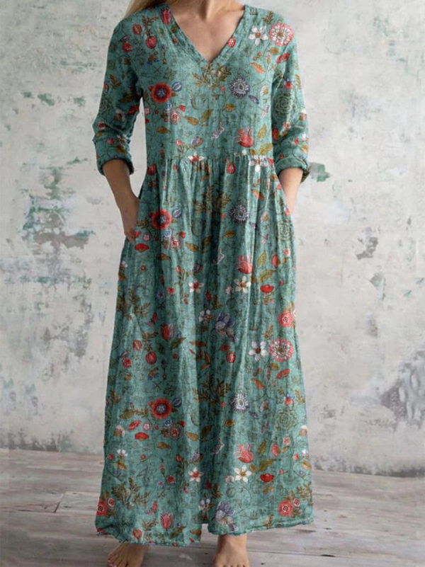 Eleanor | Elegant Vintage Floral Maxi Tummy Dress