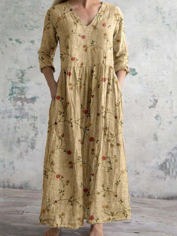 Eleanor | Elegant Vintage Floral Maxi Tummy Dress