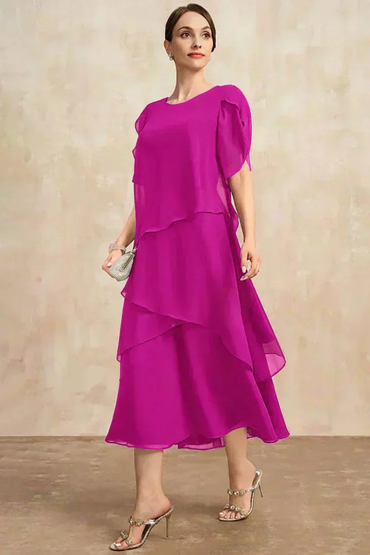 Belle - Flowy Short Sleeve Irregular Layered Long Dress