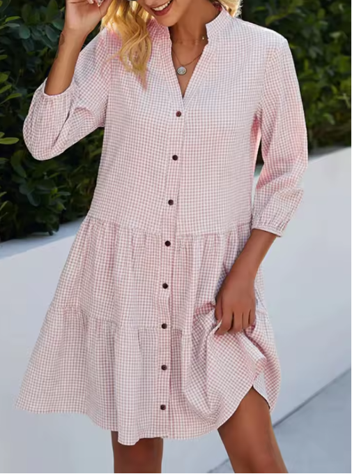 Zuri - Women’s Loose Shirt Style V-Neck Mini Dress
