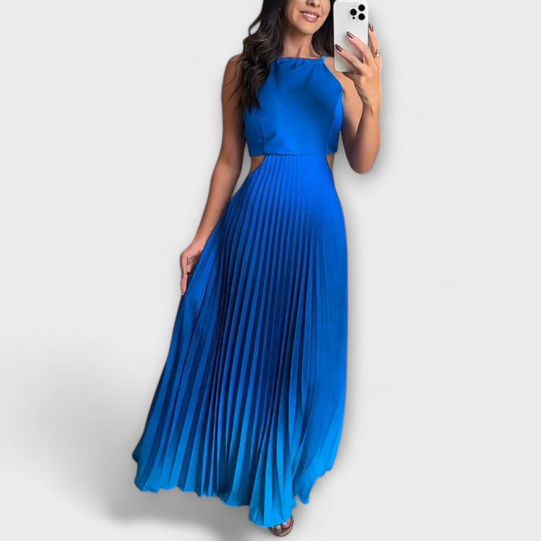 Haven – Chic Backless Tie-Dye Gradient Pleated Maxi Dress