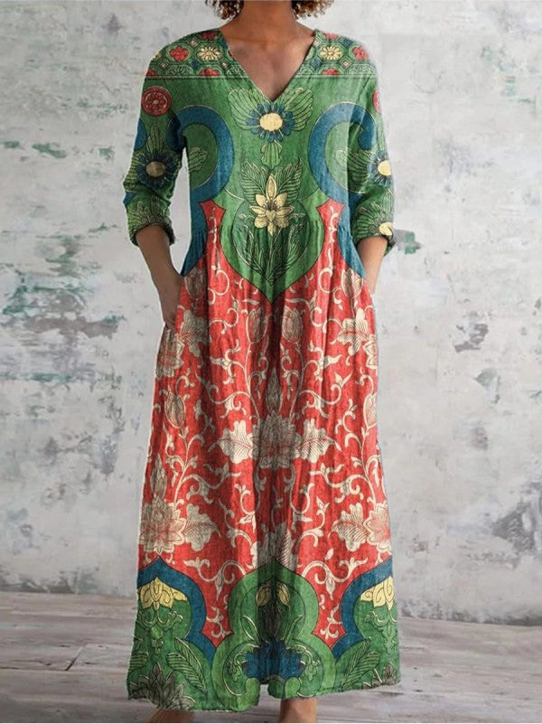 Eleanor | Elegant Vintage Floral Maxi Tummy Dress