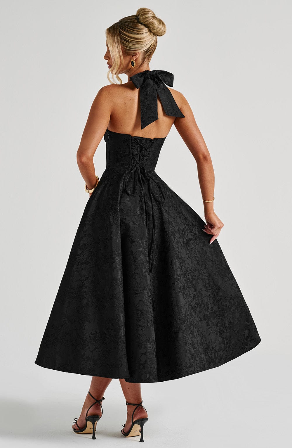Renata - Jacquard Lace-Up Waist Maxi