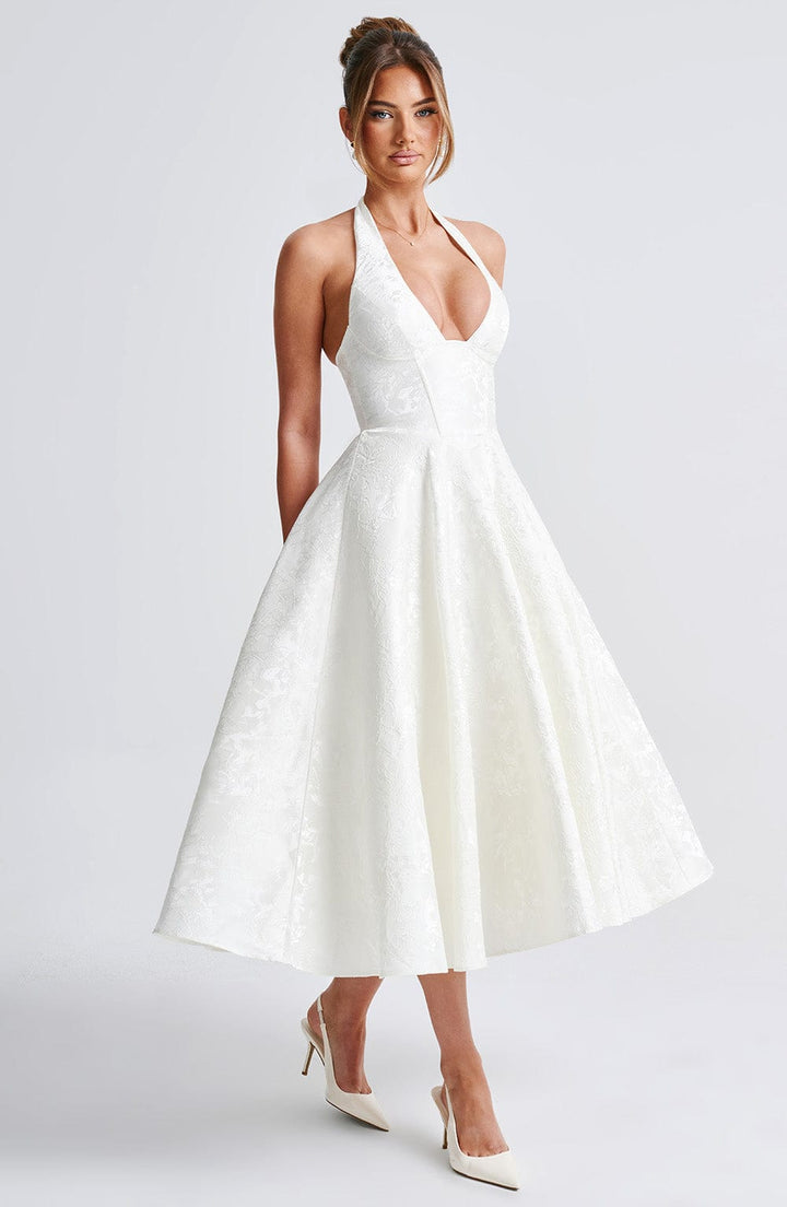 Renata - Jacquard Lace-Up Waist Maxi