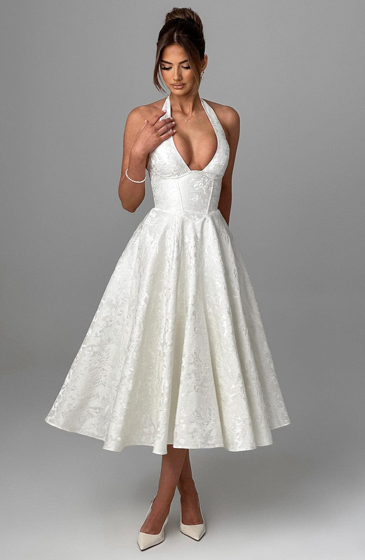 Renata - Jacquard Lace-Up Waist Maxi