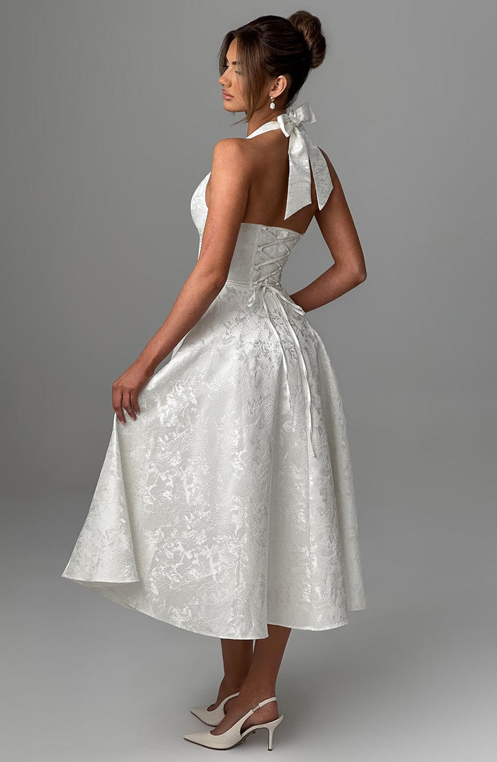 Renata - Jacquard Lace-Up Waist Maxi