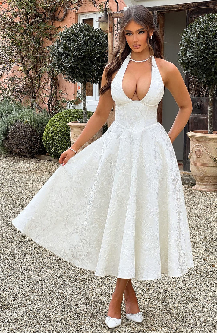 Renata - Jacquard Lace-Up Waist Maxi