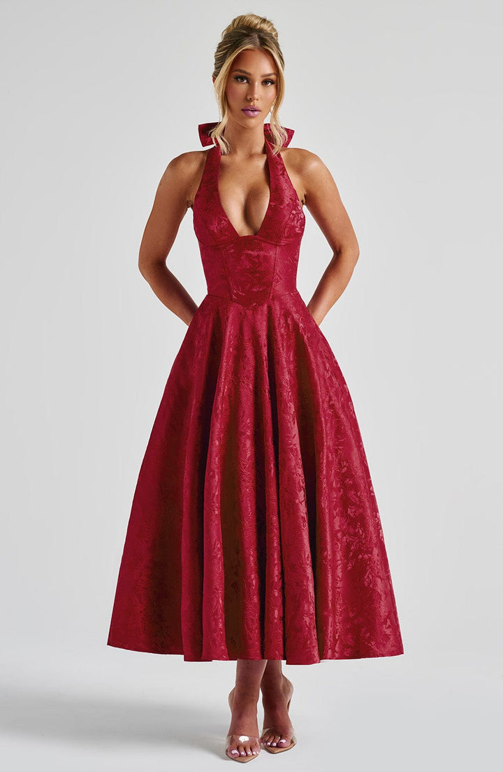 Renata - Jacquard Lace-Up Waist Maxi