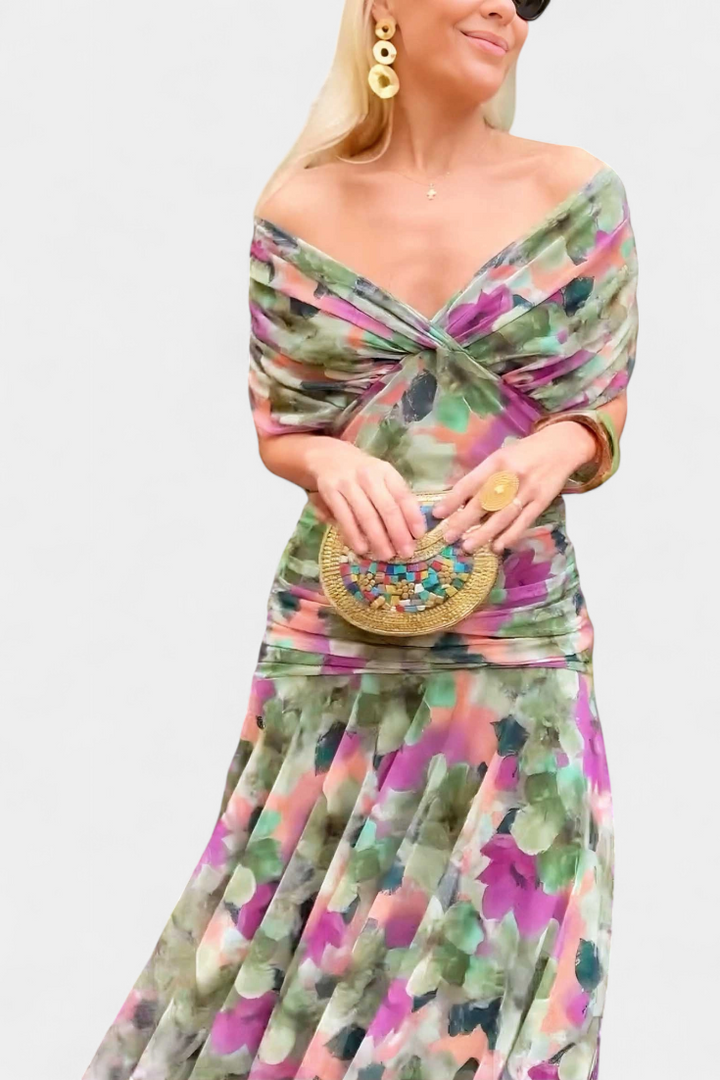 Elena - Long flowing floral chiffon dress
